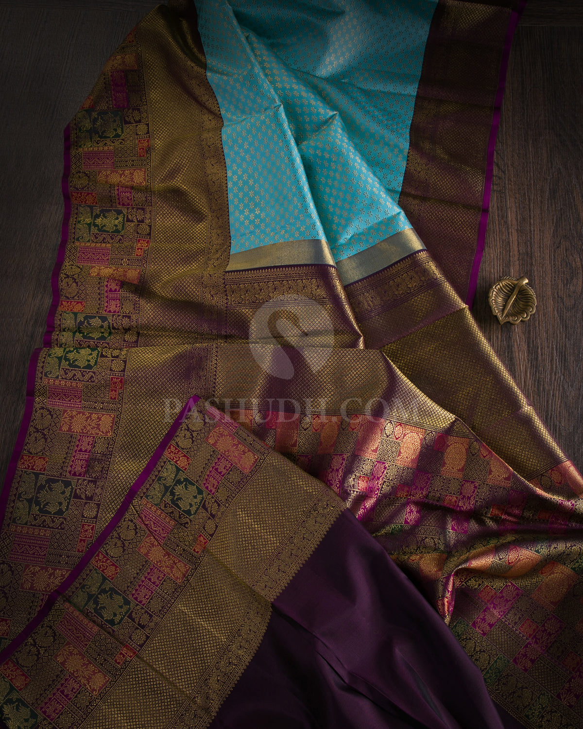 Sky Blue & Purple Kanjivaram Silk Saree - P142(A) - View 1