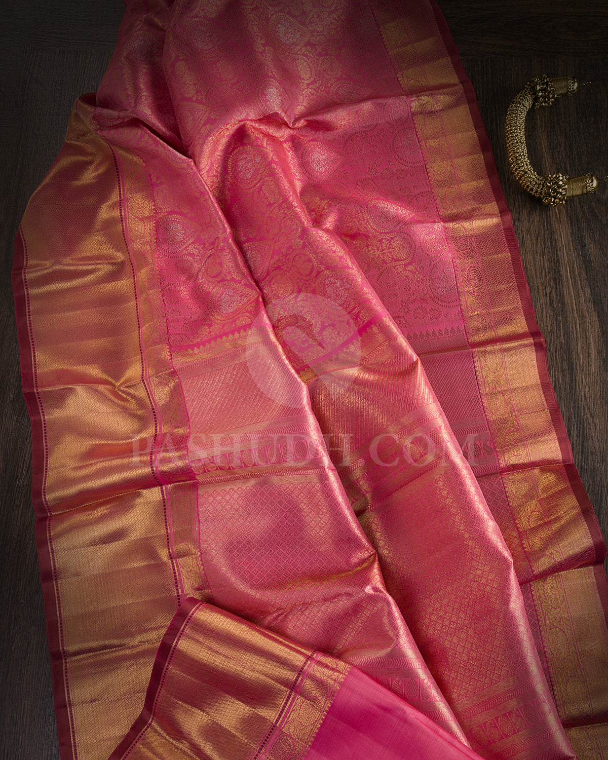 Taffy Pink Pure Zari Kanjivaram Silk Saree - P154(A) - View 1
