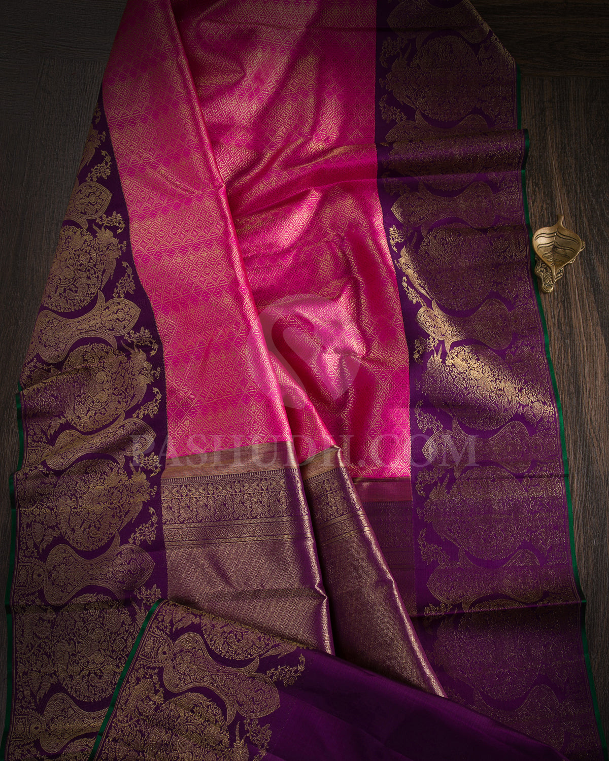 Candy Pink And Deep Violet Pure Zari Kanjivaram Silk Saree - P153(B) - View 1