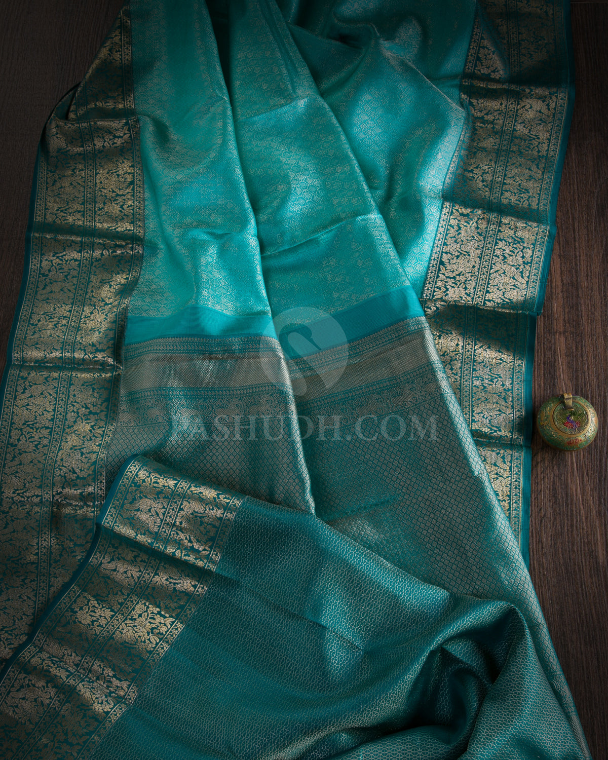 Turquoise Blue and Teal Kanjivaram Silk Saree - DT255(A)