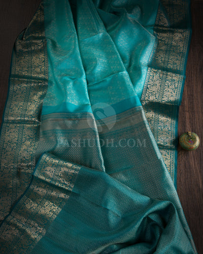 Turquoise Blue and Teal Kanjivaram Silk Saree - DT255(A)