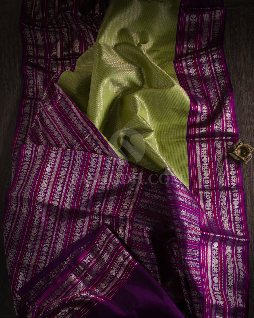 Pure Green & Dark Violet Kanjivaram Silk Saree - S1005 - View 1