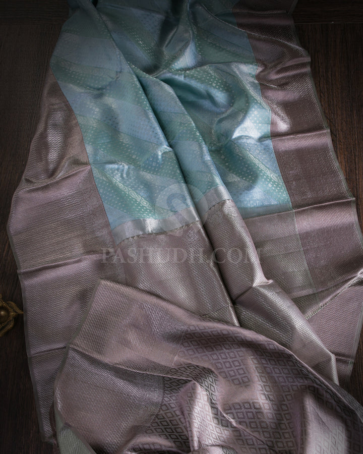 Powder Blue, Teal and Grey Kanjivaram Silk Saree - D525(A)