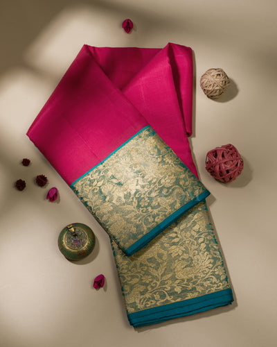 Rouge Pink & Ananda Blue Kanjivaram Silk Saree - S1036(A)