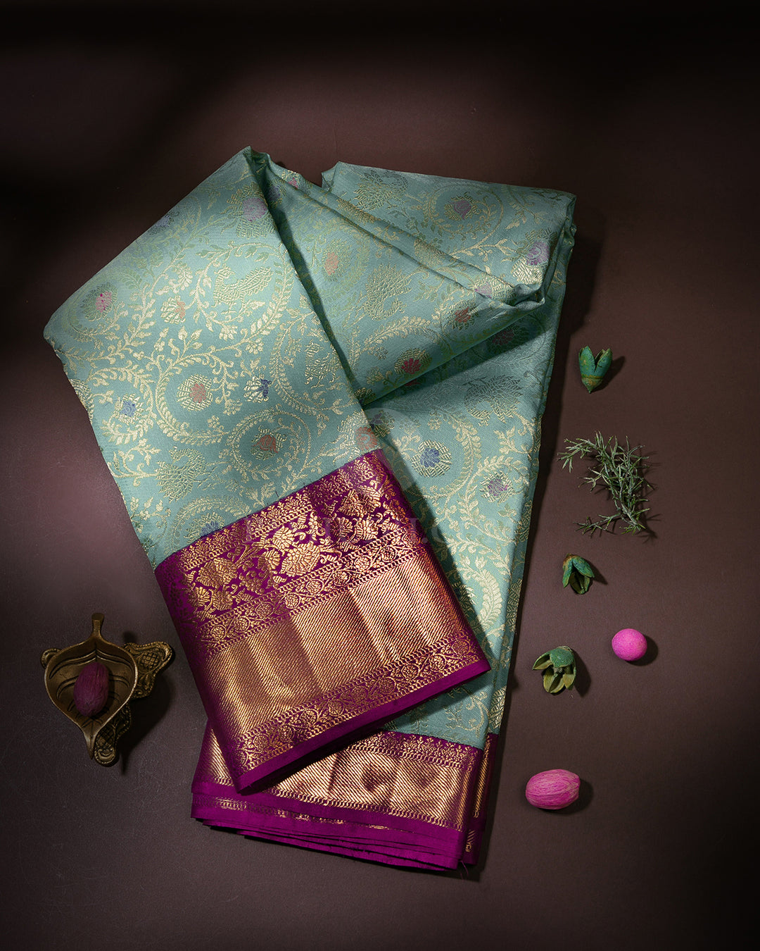 Powder Blue and Violet Kanjivaram Silk Saree - S964
