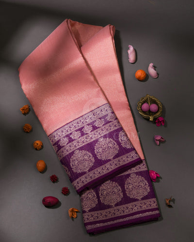 Baby Pink & Violet Kanjivaram Silk Saree - S1031(A)