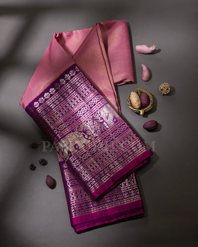 Baby Pink and Dark Violet Kanjivaram Silk Saree - S1142(B)