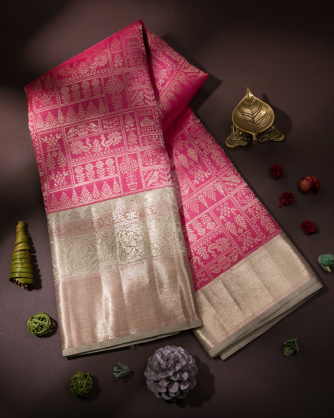 Pink & Grey Pure Zari Kanjivaram Silk Saree - S759 - View 1
