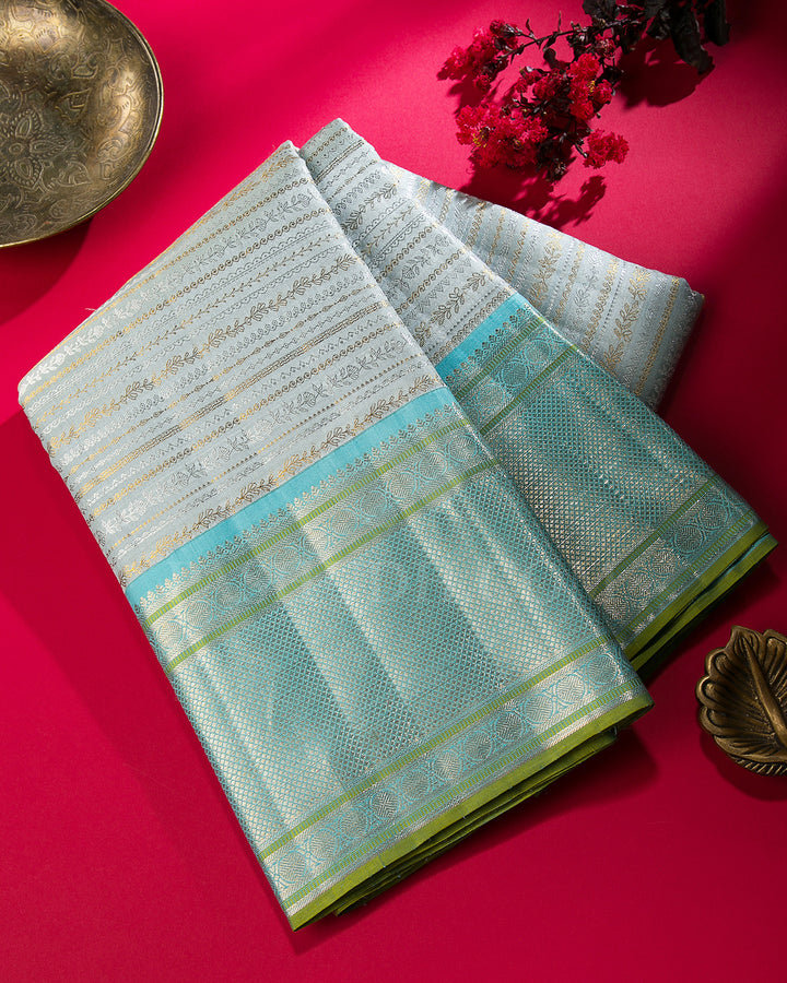 Powder Blue And Sky Blue Kanjivaram Silk Saree - S1016(E)