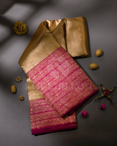 Gold Organza and Magenta Kanjivaram Silk Saree - S1188(A)