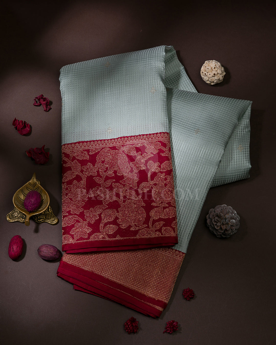 Powder Blue & Maroon Kanjivaram Silk Saree - S1138(A)