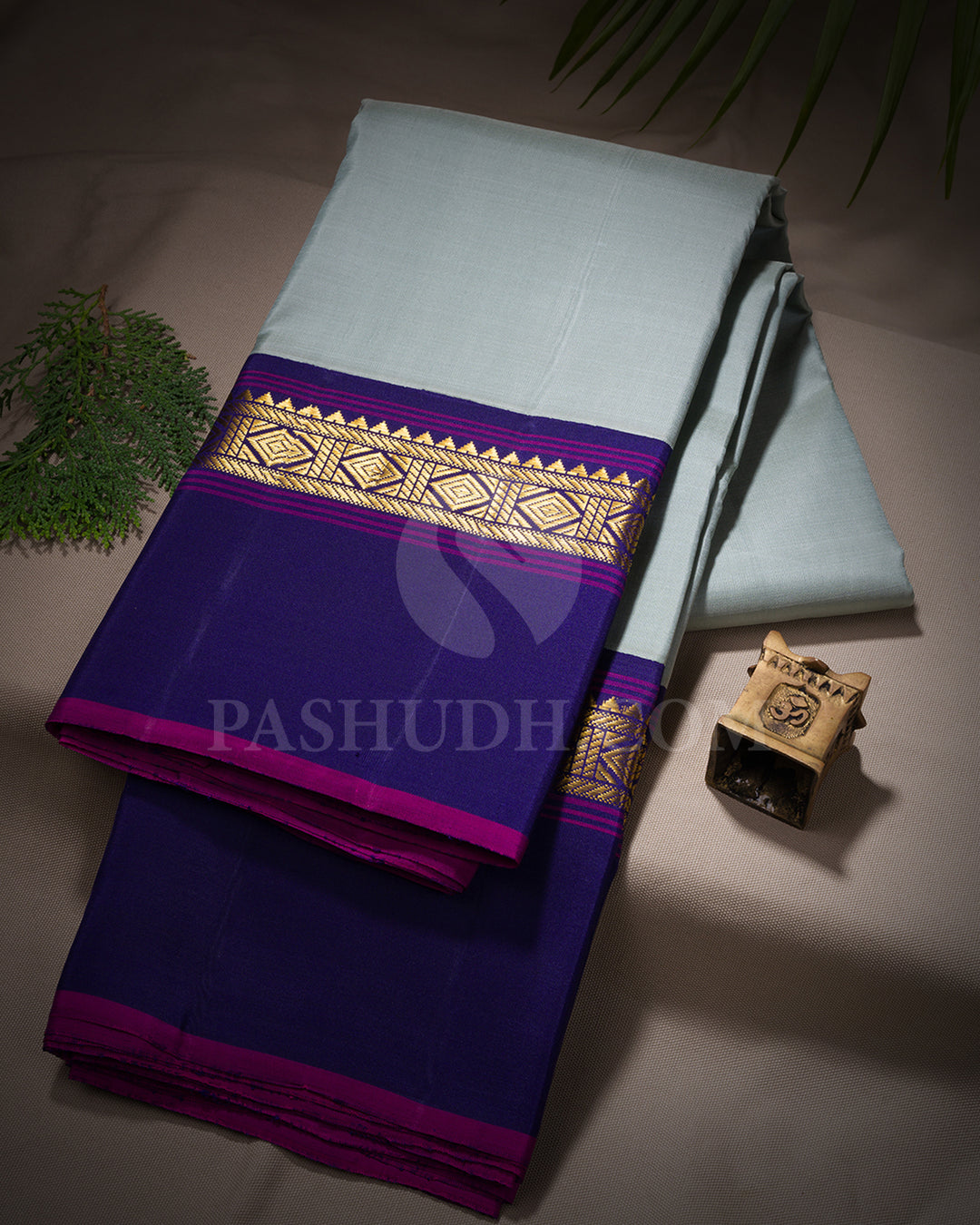 Pistachio Green And Midnight Blue Kanjivaram Silk Saree - BKF25