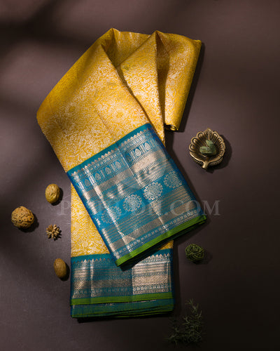 Corn Yellow and Peacock Blue Kanjivaram Silk Saree - S1193(A)