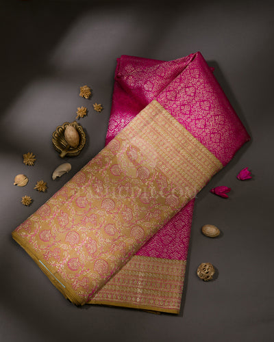 Bright Pink And Dark Beige Kanjivaram Silk Saree - S1095(B)