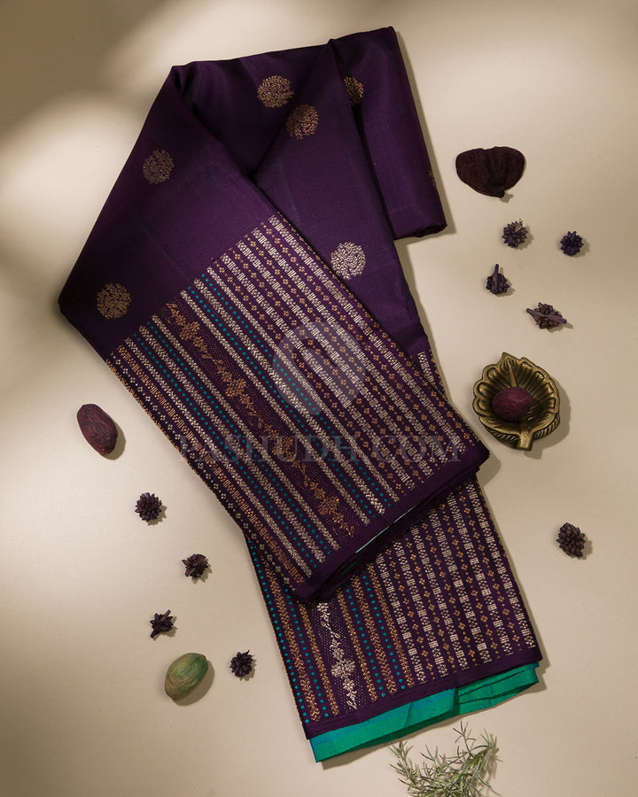 Purple & Double Shaded Blue & Green Kanjivaram Silk Saree - S1030(A)