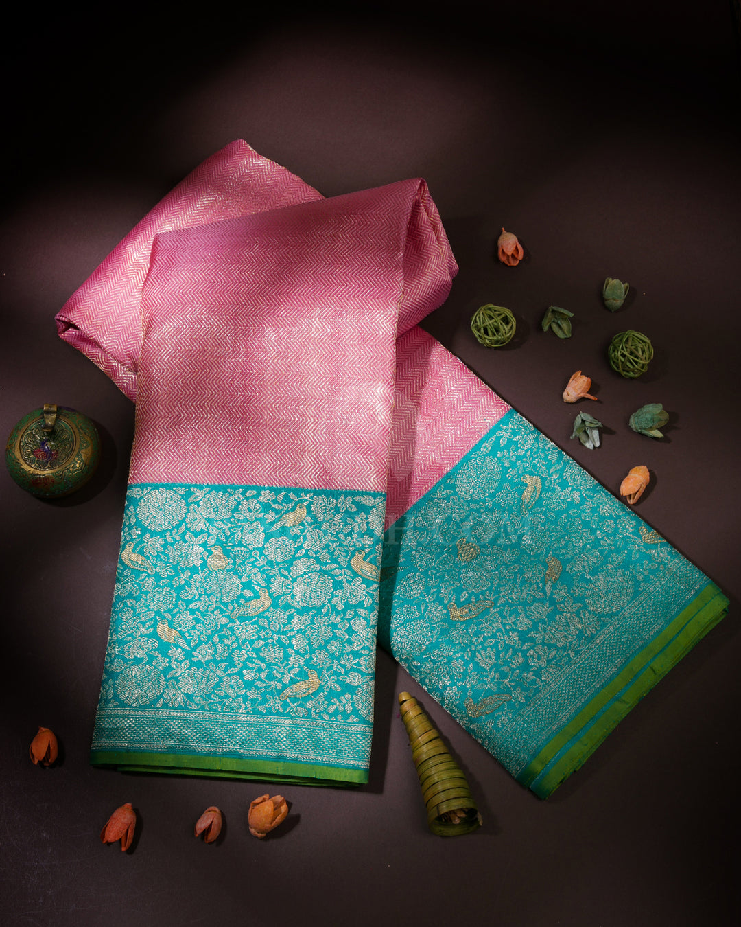 Pink & Turquoise Kanjivaram Silk Saree - S901