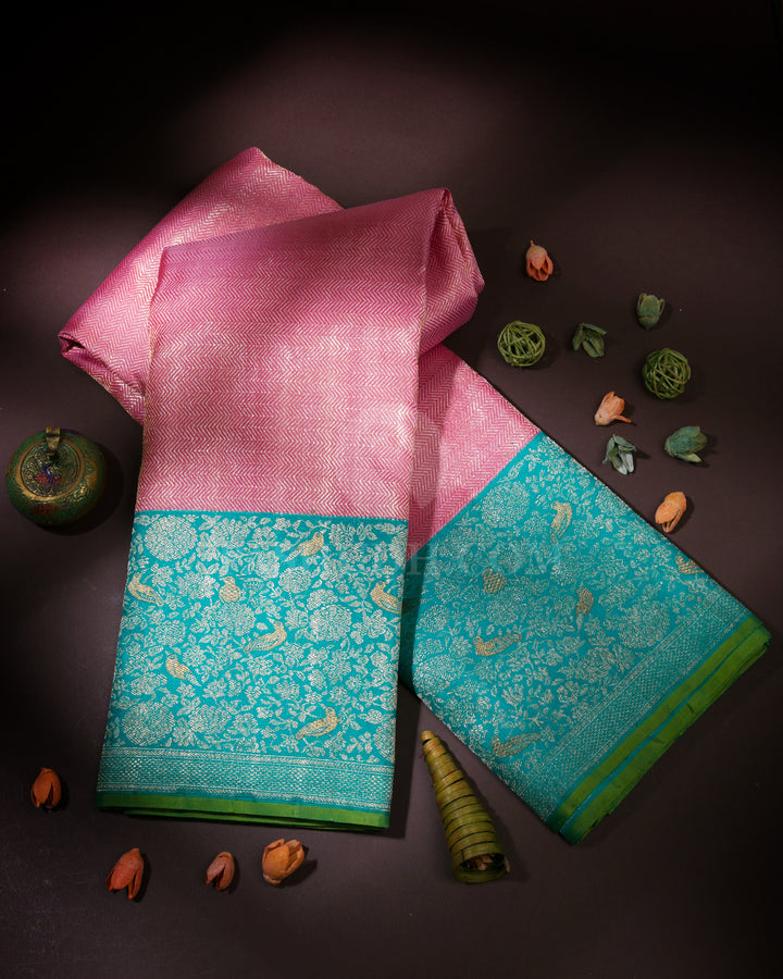 Pink & Turquoise Kanjivaram Silk Saree - S901