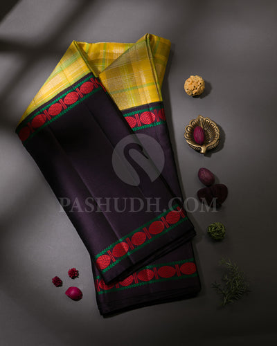 Yellow, Green And Aubergine Kanjivaram Silk Saree - S1163(A)