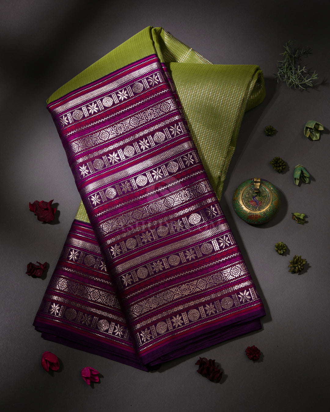 Pure Green & Dark Violet Kanjivaram Silk Saree - S1005