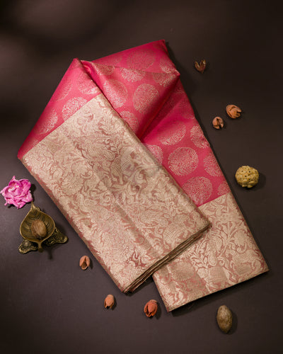 Candy Pink & Peach Pink Kanjivaram Silk Saree - S1102(A)