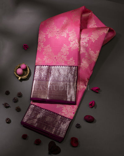 Bright Baby Pink & Violet Kanjivaram Silk Saree - S1093(A)