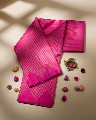 Fuchsia Pink Borderless Kanjivaram Silk Saree with Paithani Border - S1189(A)