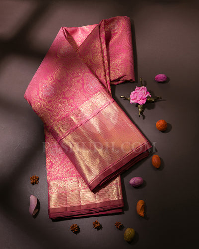 Taffy Pink Pure Zari Kanjivaram Silk Saree - P154(A)