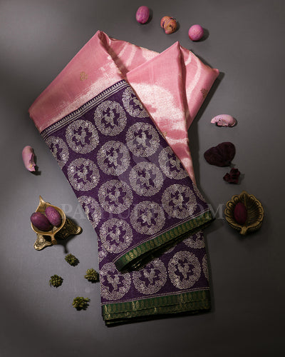 Baby Pink And Royal Violet Pure Zari Kanjivaram Silk Saree - P152(A) 