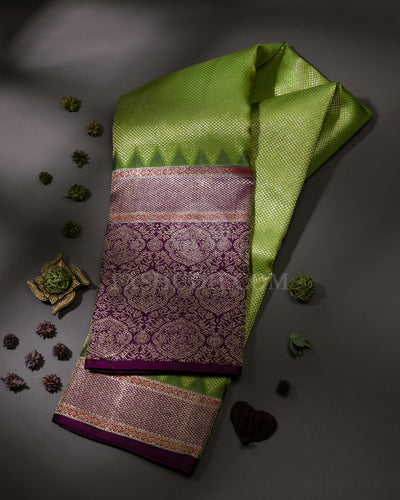 Parrot Green & Violet Kanjivaram Silk Saree - S1064(A)