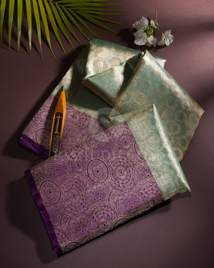 Powder Blue & Purple Organza Shimmer Kanjivaram Silk Saree - S1373(C)