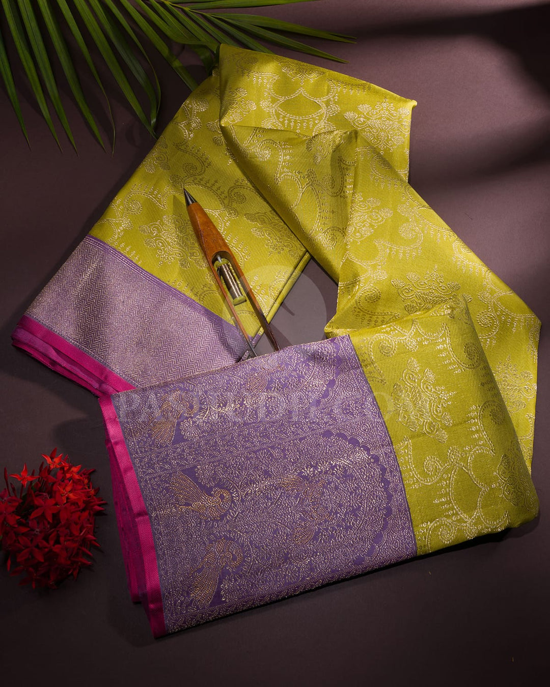 Pear Green & Lavender Kanjivaram Silk Saree-S1048(G)