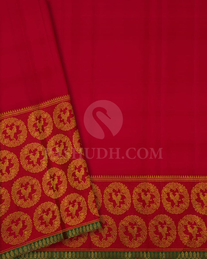 Pear Green & Red Kanjivaram Silk Saree-S1411(B)