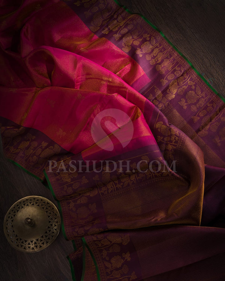 Pink & Brown Kanjivaram Silk Saree-DJ350(C)