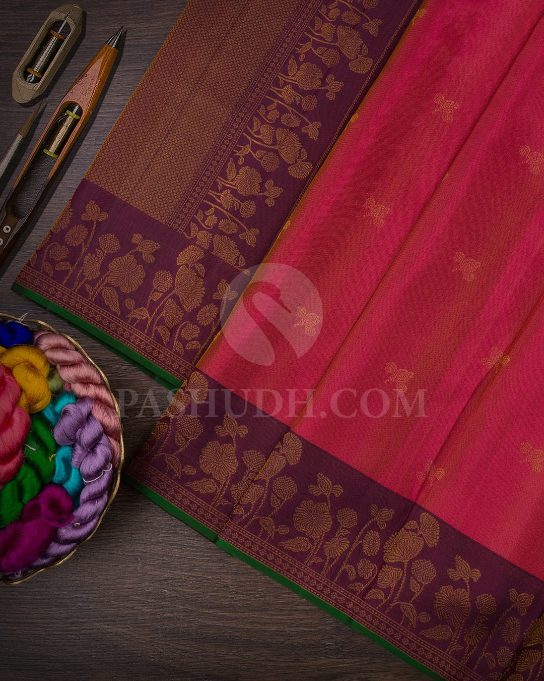 Pink & Brown Kanjivaram Silk Saree-DJ350(C)
