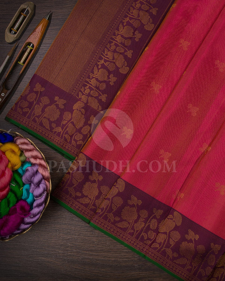 Pink & Brown Kanjivaram Silk Saree-DJ350(C)