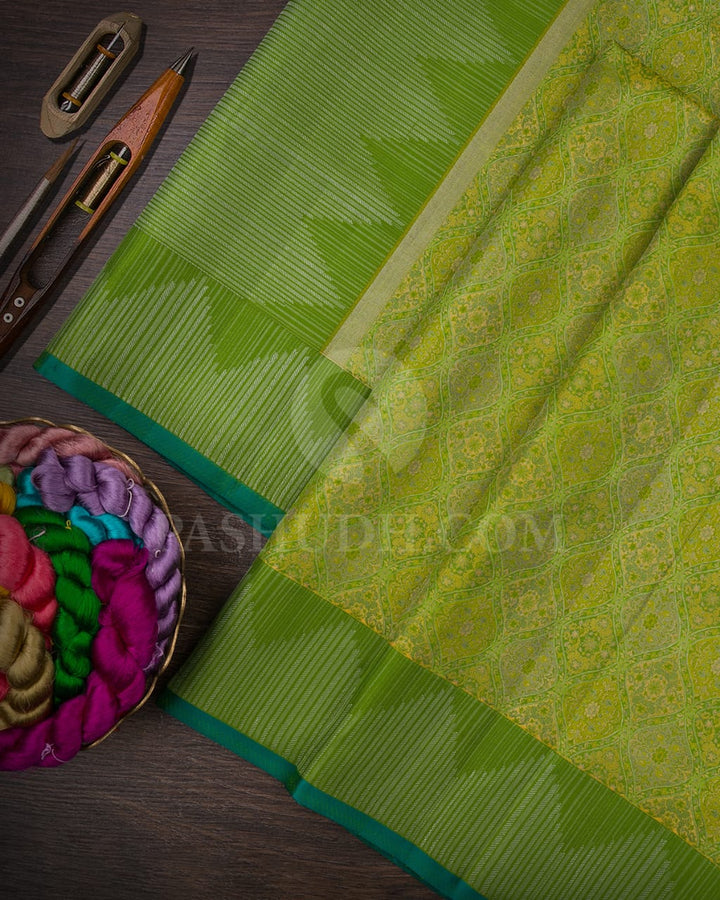 Pear Green & Light Green Kanjivaram Silk Saree-D601(E)