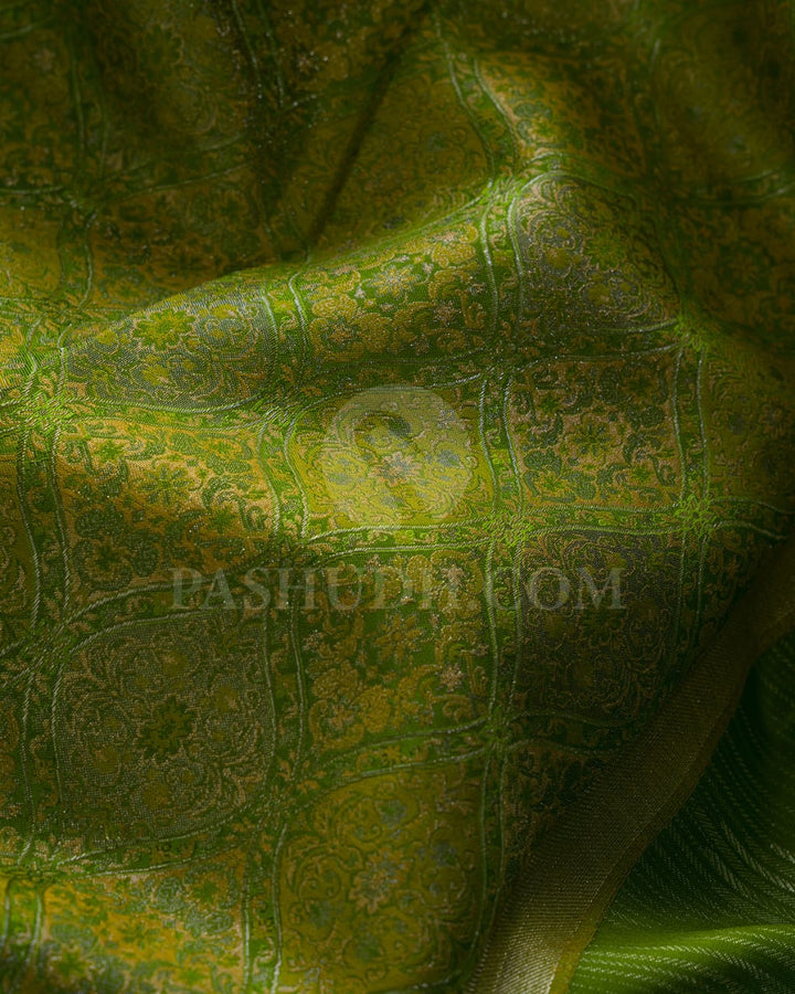 Pear Green & Light Green Kanjivaram Silk Saree-D601(E)