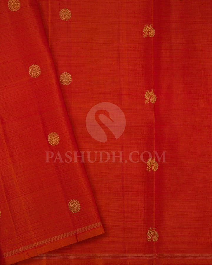 Rani Pink And Bottle Green&Orange Dual Shaded  Borderless Traditional Pure Kanjivaram Silk Saree-SP105