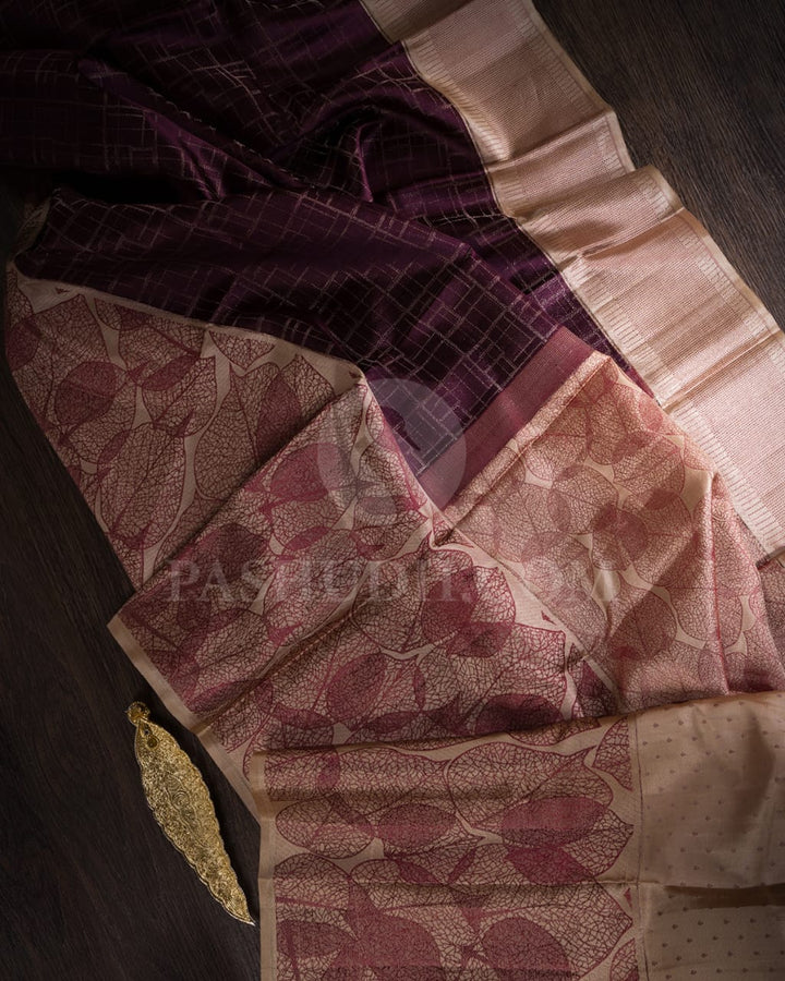 Plum With Ivory Kanjivaram Silk Saree-D615(C)