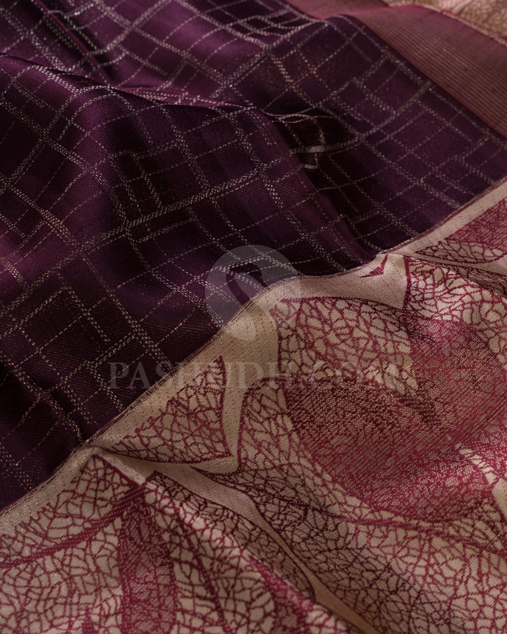 Plum With Ivory Kanjivaram Silk Saree-D615(C)
