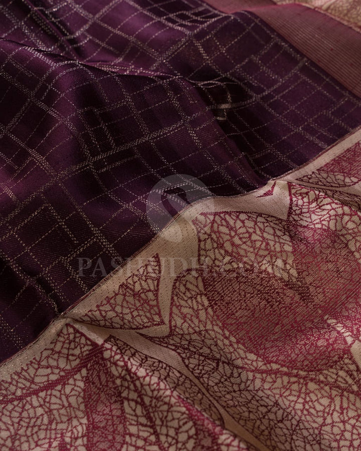 Plum With Ivory Kanjivaram Silk Saree-D615(C)