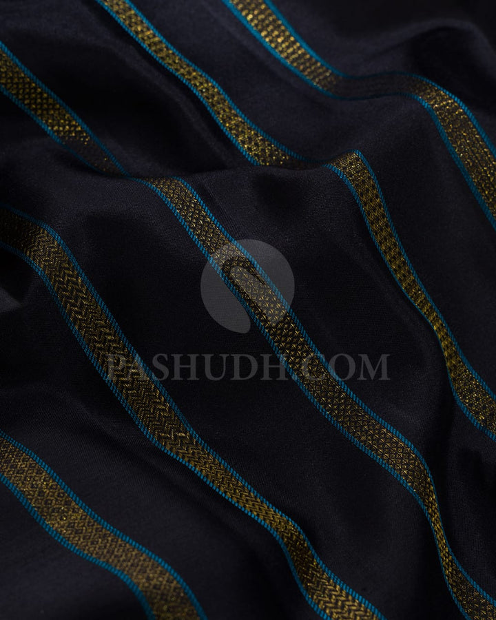 Black With Sky Blue Kanjivaram Silk Saree-DJ361(A)