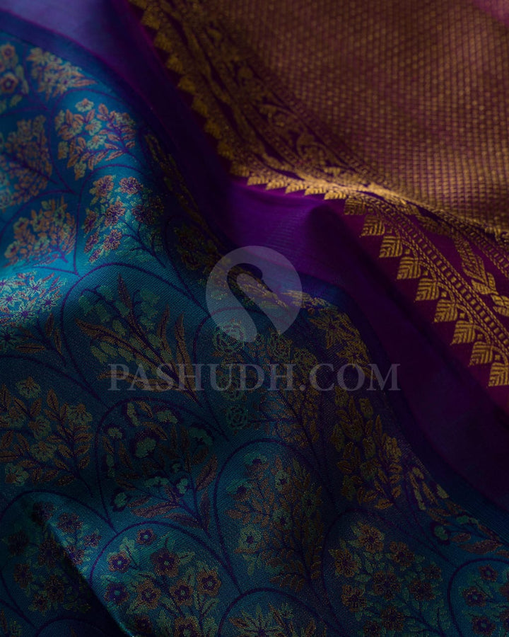 Peacock Blue And Violet Kanjivaram Silk Saree-D621(D)