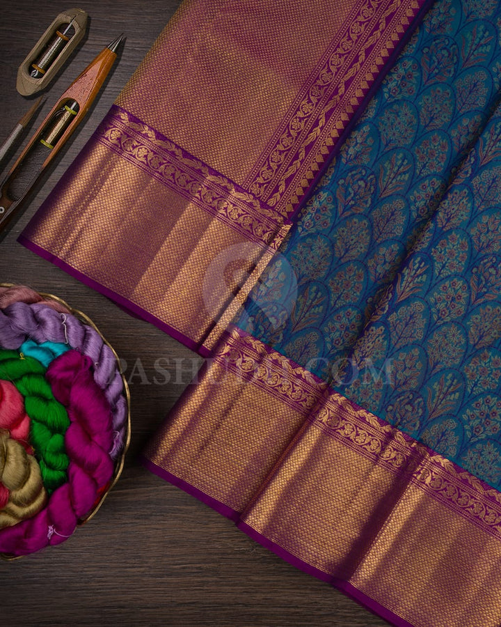 Peacock Blue And Violet Kanjivaram Silk Saree-D621(D)