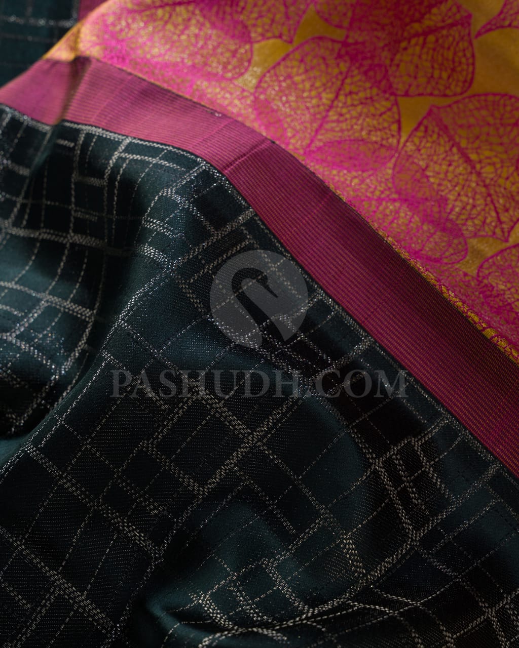 Bottle Green And Turmeric Yellow Kanjivaram Silk Saree-D615(E)