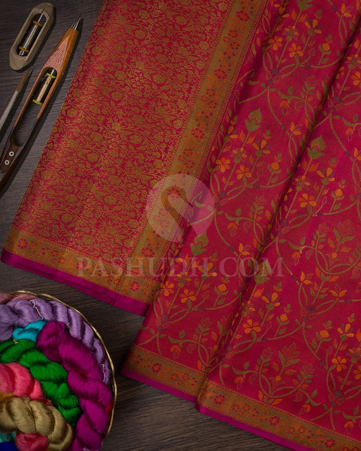 Pink Shot Orange Kanjivaram Silk Saree-DJ365(A)