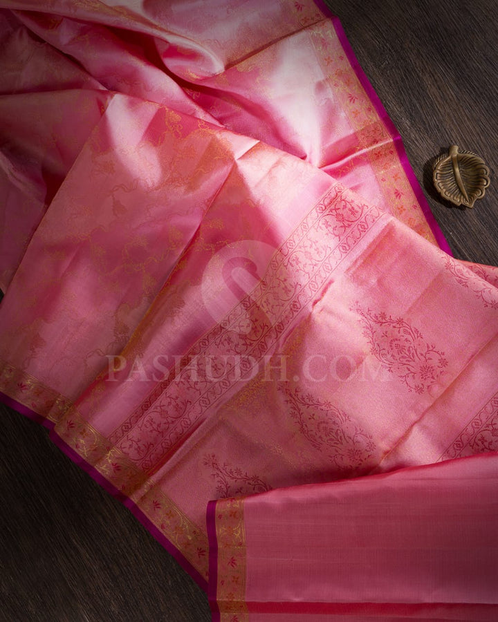 Baby Pink And Magenta Kanjivaram Silk Saree-DJ368(B)