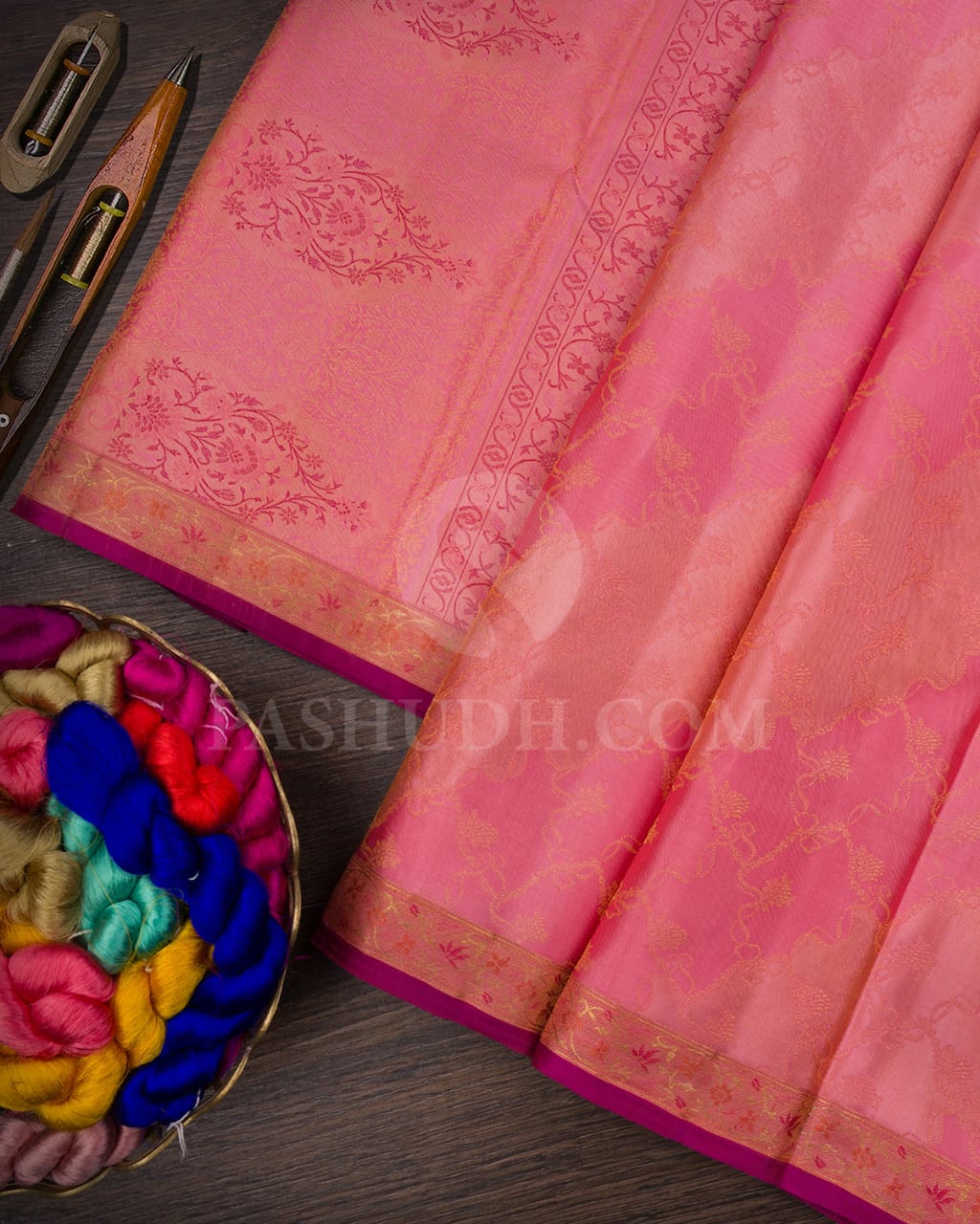 Baby Pink And Magenta Kanjivaram Silk Saree-DJ368(B)
