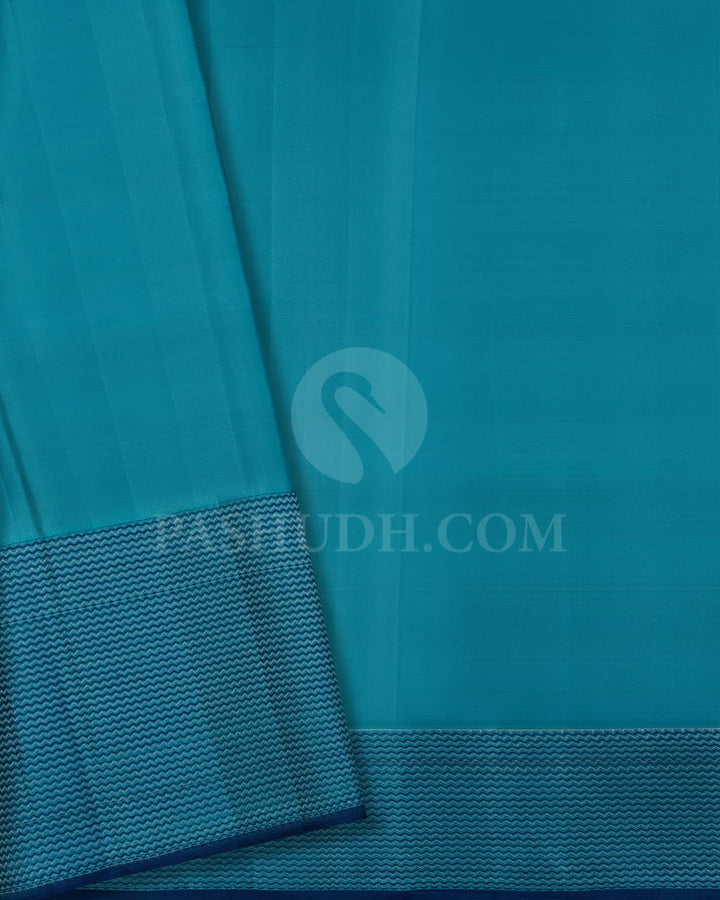 Olive Green And Sky Blue Kanjivaram Silk Saree-D632(A)