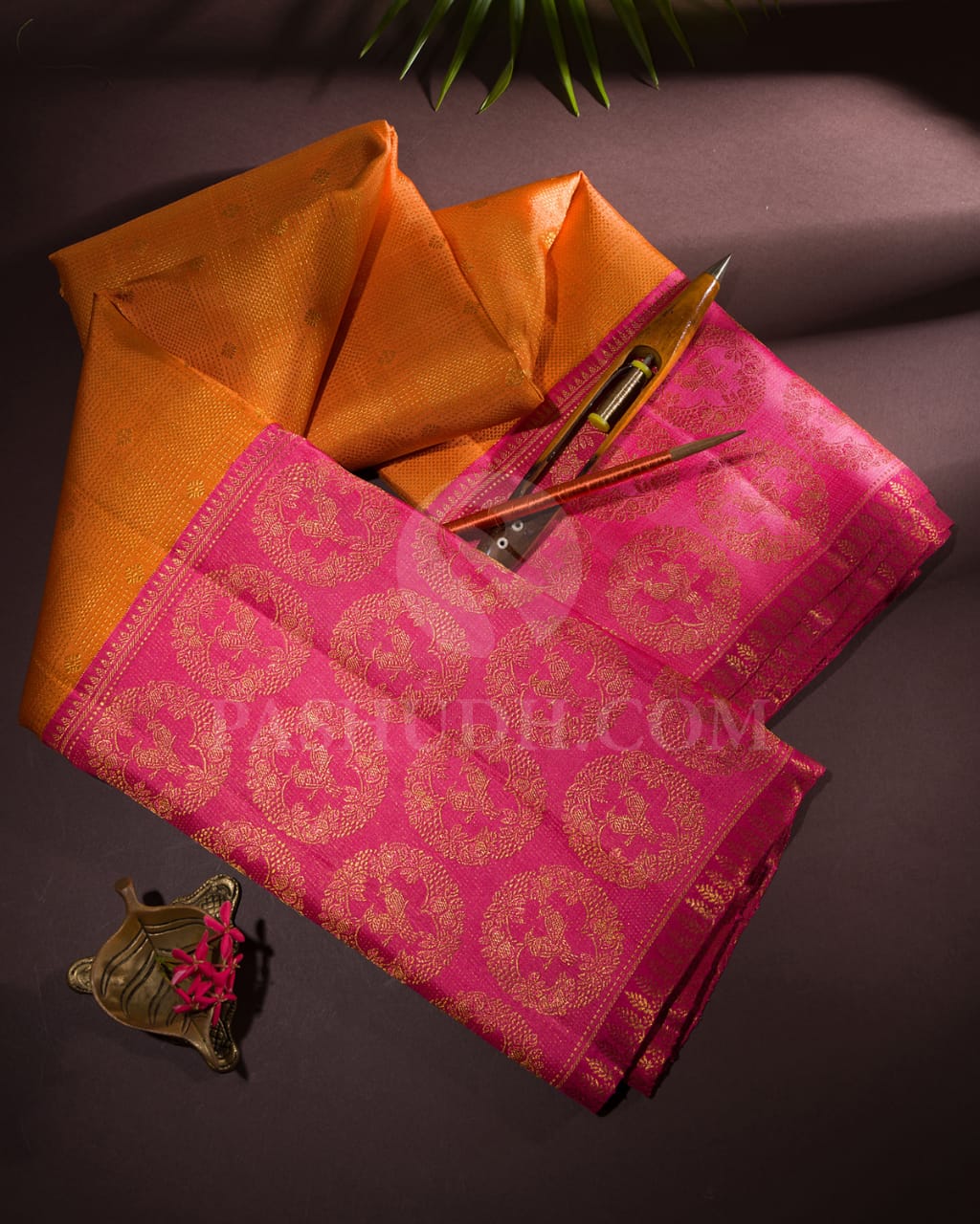 Orange And Watermelon Pink Kanjivaram Silk Saree-S1411(C)